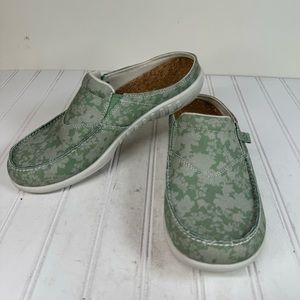 Spence Orthotic green canvas slip on mules